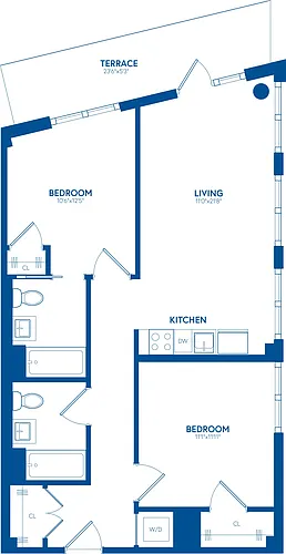 Floor plan 2 Bedroom, 2 Bath, Terrace - PH210