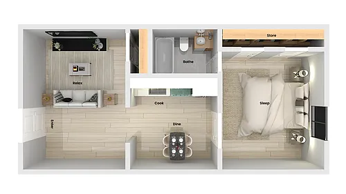 Floor plan 1 Bed x 1 Bath Renovated