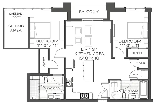 Floor plan 2 Bed/2 Bath-B2