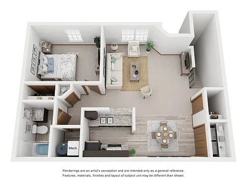 Floor plan One Bed, One Bath