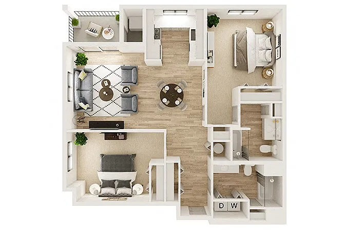 Floor plan Two Bedroom Two Bath 3A