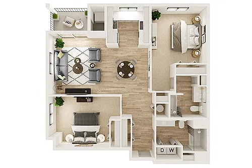 Floor plan Two Bedroom Two Bath 3A