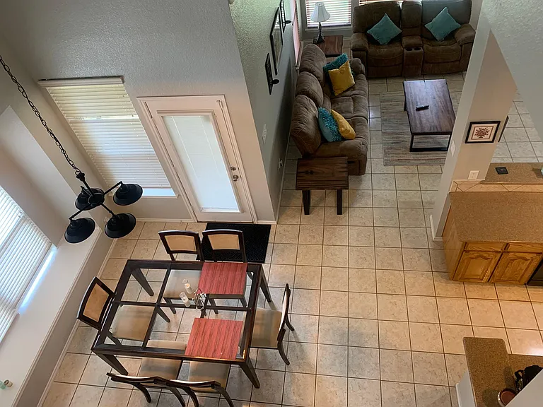 View from loft to dining and living area