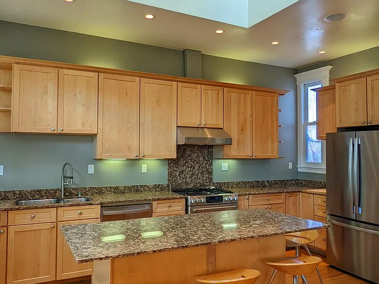 Kitchen island and skylight