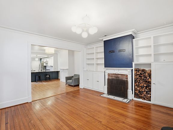 Living room, working wood-burning fireplace