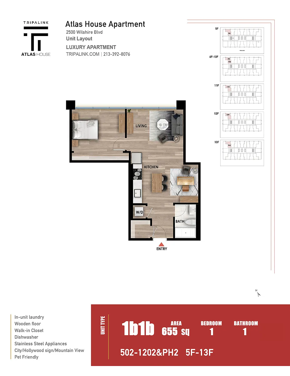 Floor plan 1 Bed 1 Bath - 655 sqft