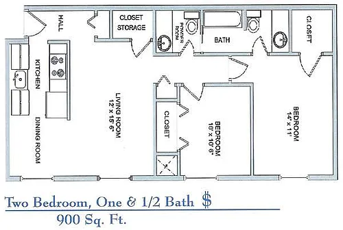 Floor plan 2Bed 1.5Bath
