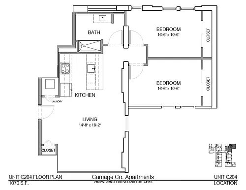 Floor plan c2-1070 - 2 bed, 1 bath