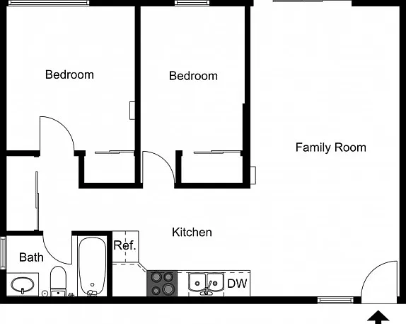 2 bedroom, 1 bathroom 2D 2 bedroom, 1 bathroom 2D