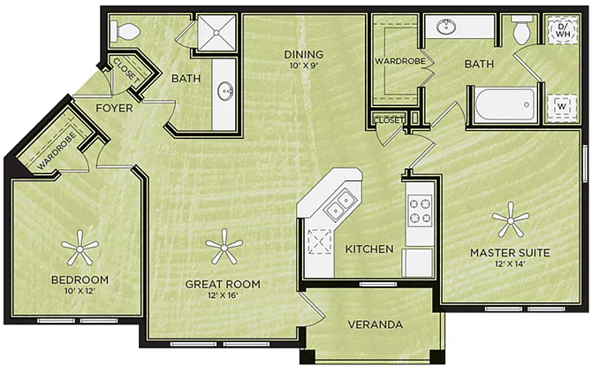 Floor plan B2: 2 Bed 2 Bath
