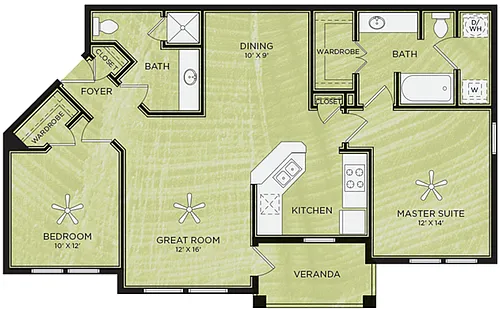 Floor plan B2: 2 Bed 2 Bath