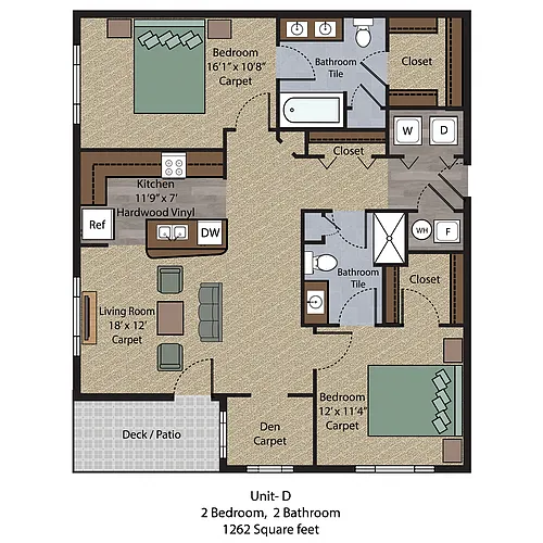 Floor plan 2 Bedroom Unit D