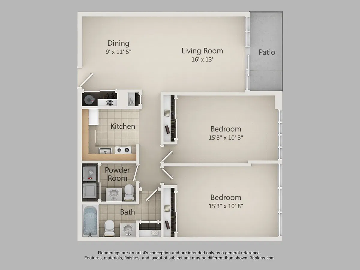 Floor plan 2-Bedroom 1.5-Bathroom