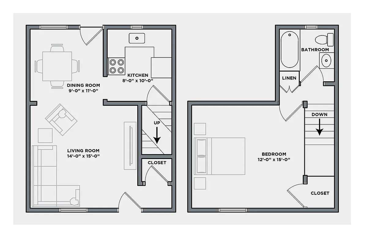 Floor plan One Bed, One Bath | Townhome