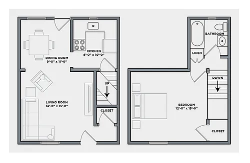 Floor plan One Bed, One Bath | Townhome
