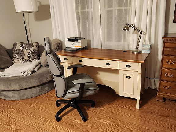 Work desk with HP LaserJet Printer