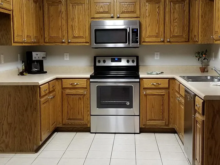 Kitchen with stainless steel appliances