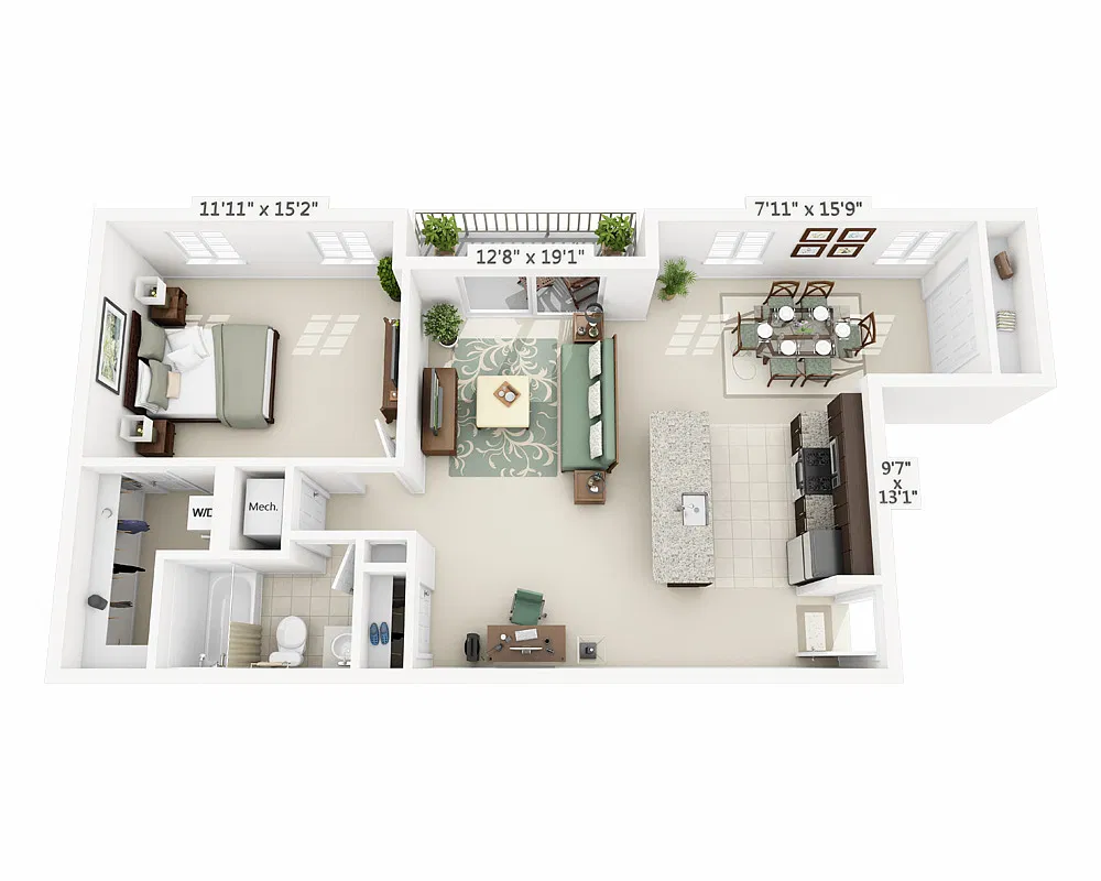 Floor plan One Bedroom with Den A1BD
