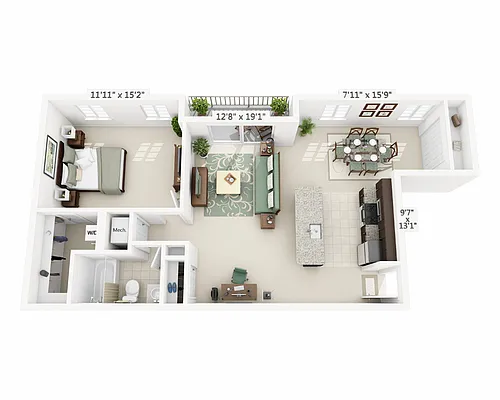 Floor plan One Bedroom with Den A1BD