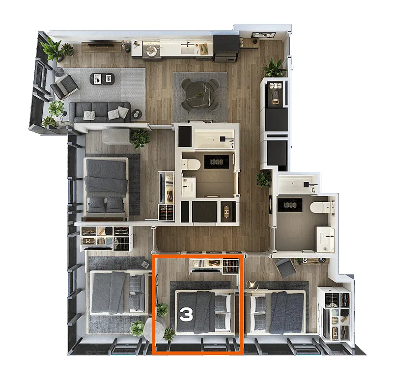 Floor plan Co-Living LT-01 Bedroom 3
