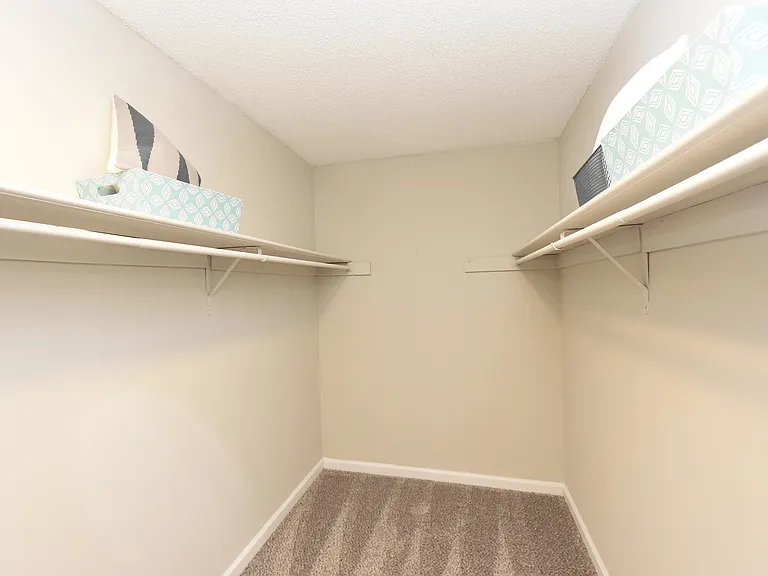 Explore the ample storage space of this bright and organized walk-in closet.