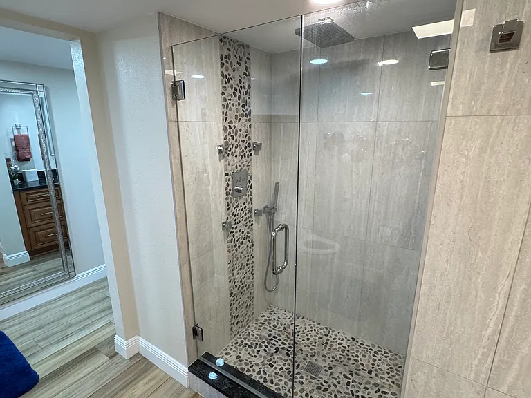 Master bathroom rain shower, and body jets