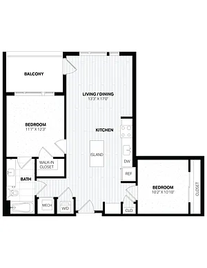 Floor plan 1 Bed/1 Bath Den-D1