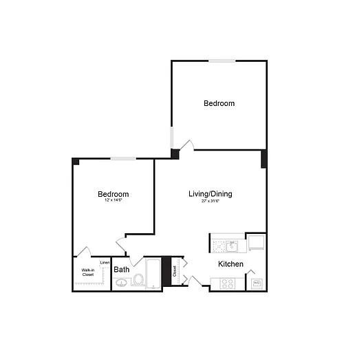 Floor plan olqb10a | 2 Bed | 1 Bath