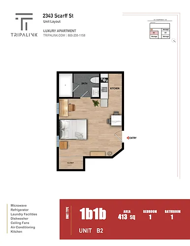 Floor plan 1 Bed 1 Bath - 413 sqft