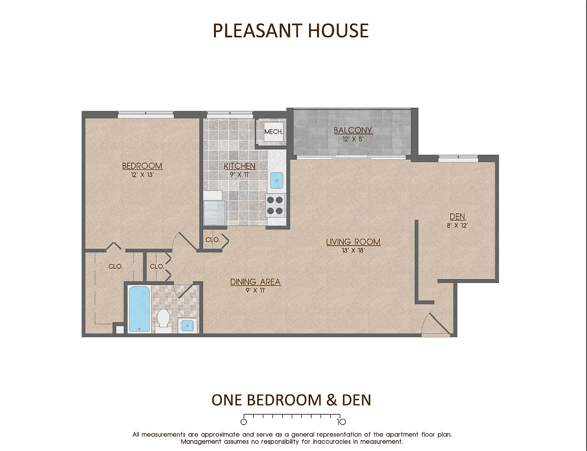 Floor plan 1Bd Den-Balcony Renovated