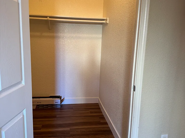 Large primary bedroom with ceiling fan and walk-in closet