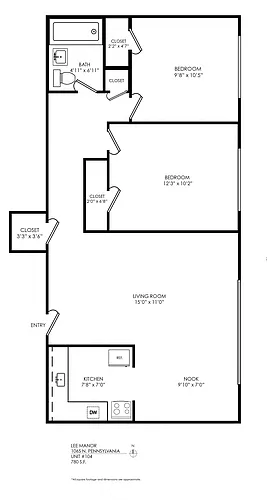 Floor plan 2-Bedroom-Hardwood