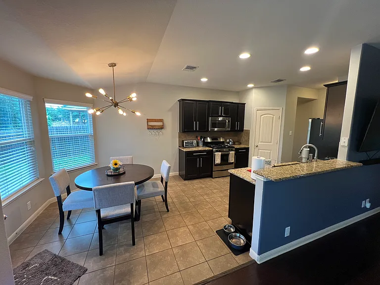 Open kitchen and dining area