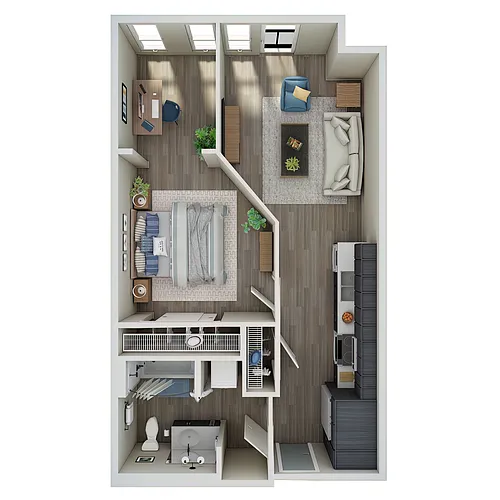Floor plan 1 Bed, 1 Bath Den - O