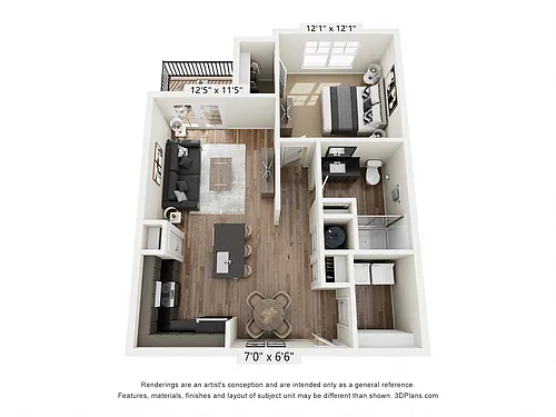 Floor plan One Bed, One Bath