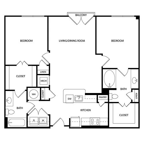 Floor plan 2 Bedroom, 2 Bath 1080 SF KC1.2