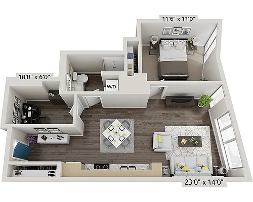 Floor plan One Bedroom A1AD