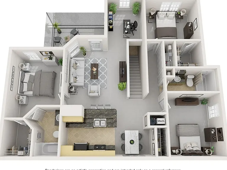 A 3D floor plan rendering of The Viera.