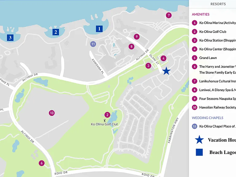 Amenities map in the resort community