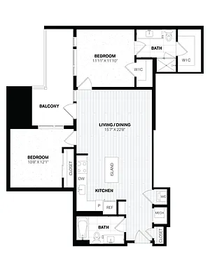 Floor plan 2 Bed/2 Bath-E3