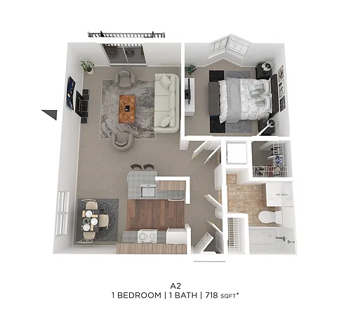 Floor plan One Bed One Bath 718 Sqft