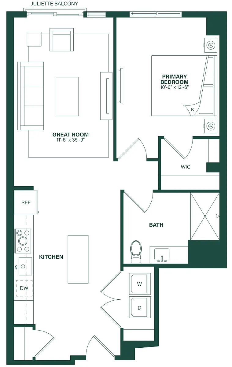 Floor plan 1 Bed/1 Bath-1H-ANSI