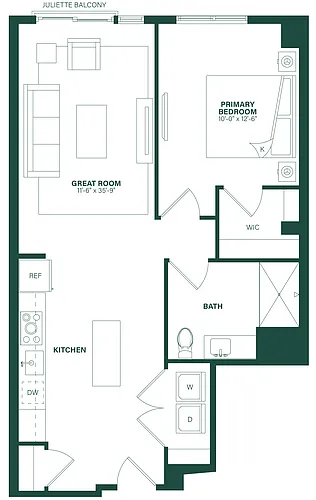 Floor plan 1 Bed/1 Bath-1H-ANSI