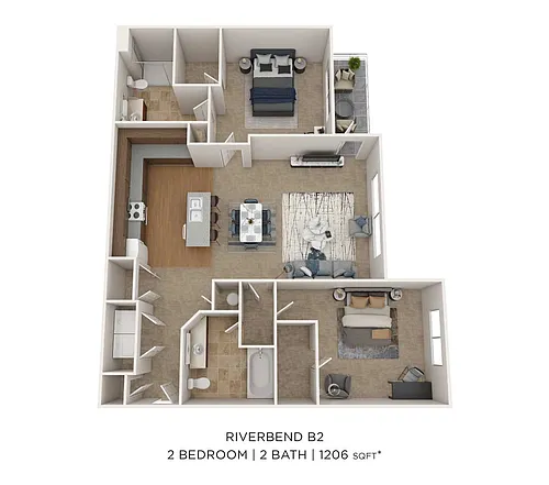 Floor plan Two Bedroom 2 Bath - 1,206 sqft