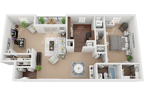 Floor plan Baldwin 1 Bedroom 1 Bath Den Renovated