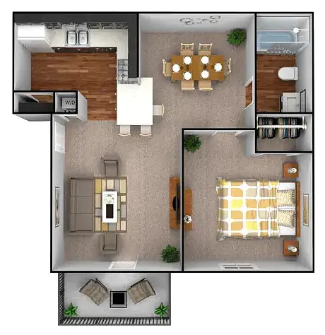 Floor plan 1 bedroom, 1 bathroom