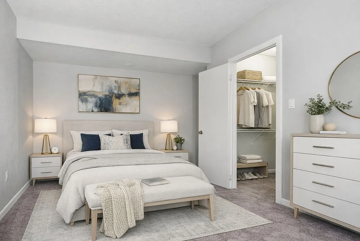Welcome to Northbrook Apartments, where modern design meets comfort. This beautifully appointed bedroom features spacious layouts and ample storage for all your essentials. Elevate your lifestyle todayschedule your tour now! - Northbrook Apartments