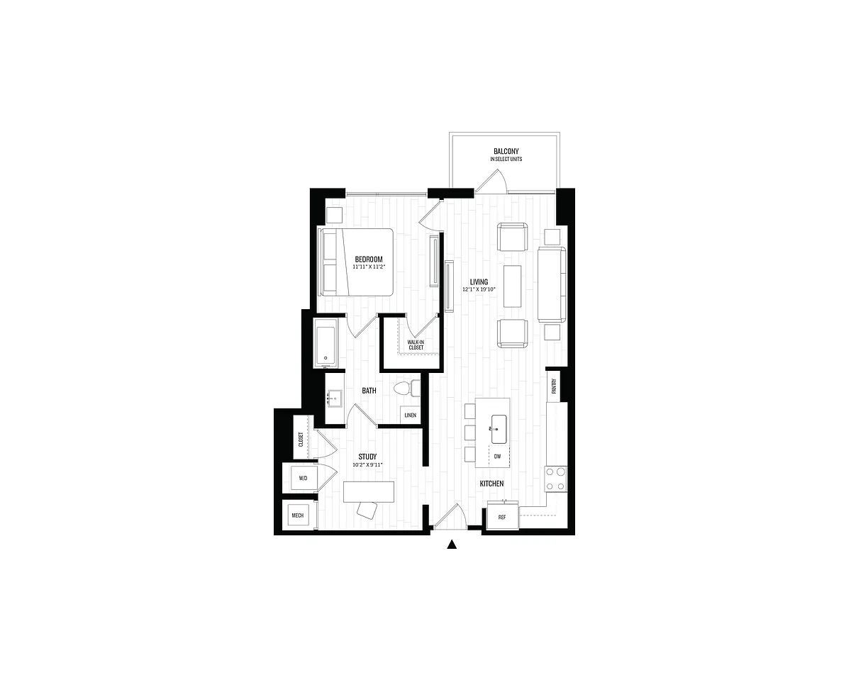 Floor plan 1 Bed/1 Bath Den-A1