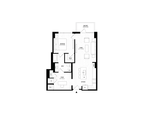 Floor plan 1 Bed/1 Bath Den-A1