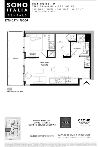 Floor plan The Armani 1 Bed 1 Bath 2